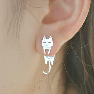Hanging Fish & Cat Earrings Earrings KittyNook Silver